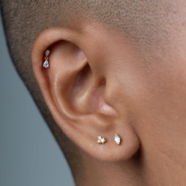 14K Solid Gold Guided Internally Threaded Top with Small Constellation Clear Cubic Zirconia