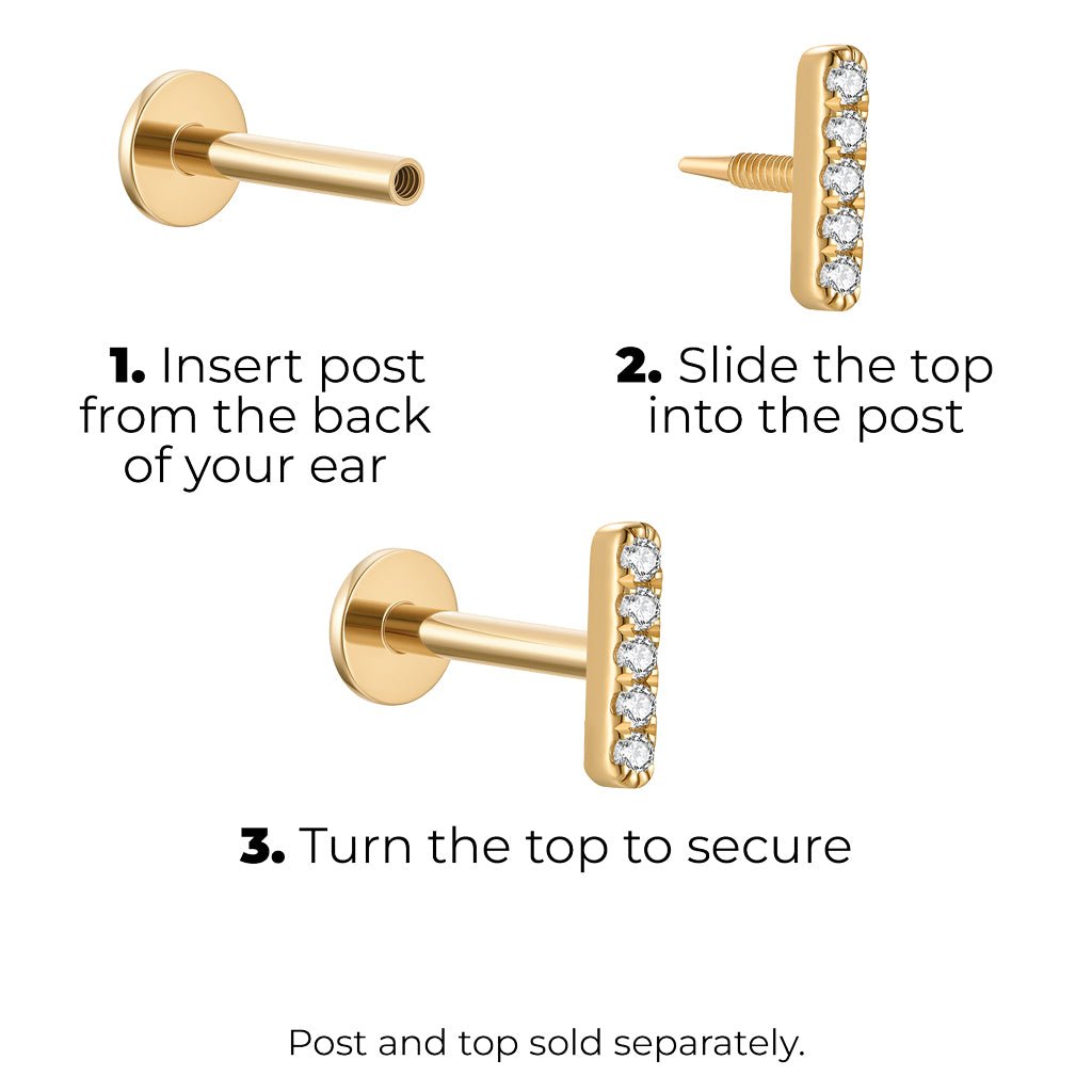 14K Solid Gold Guided Internally Threaded Top with 5 - Bar Clear Cubic Zirconia - SkinKandy | Body Jewellery & Piercing Online Australia