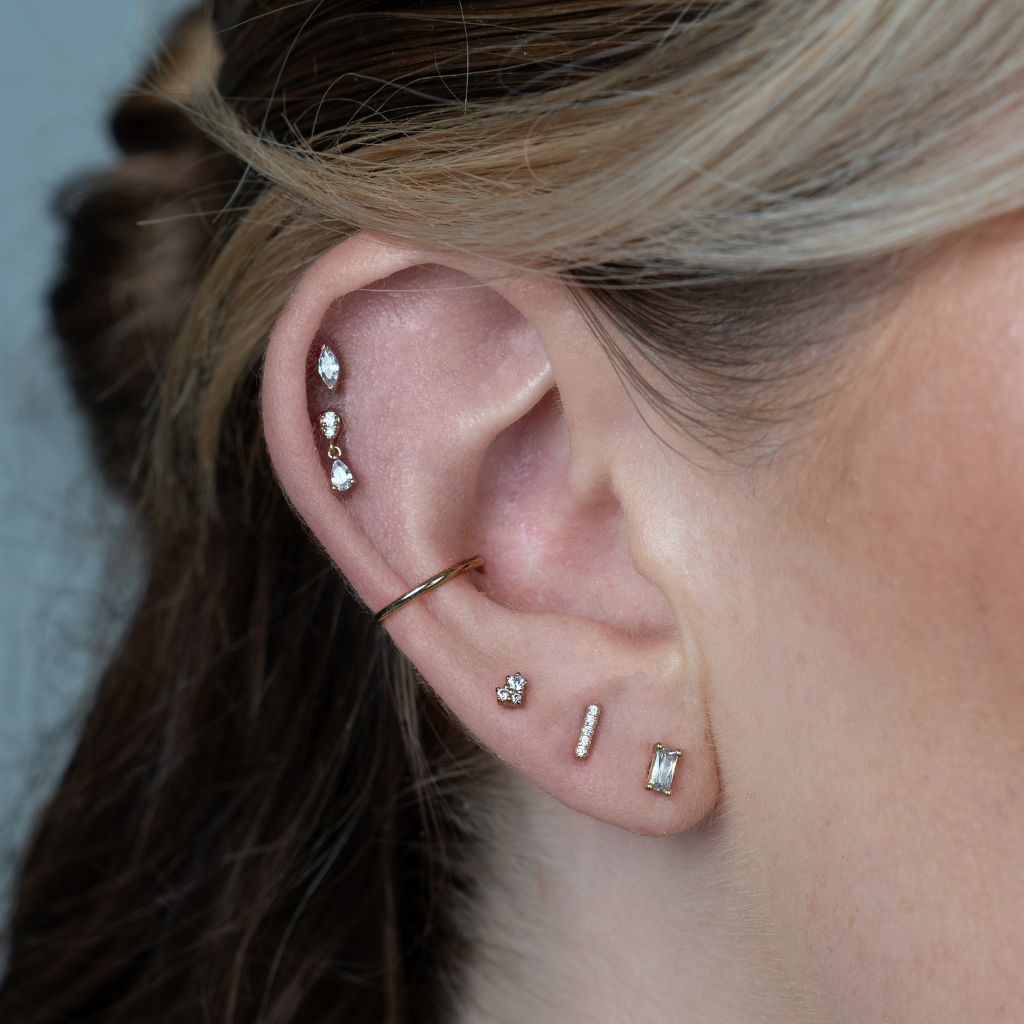 14K Solid Gold Guided Internally Threaded Top with 5 - Bar Clear Cubic Zirconia - SkinKandy | Body Jewellery & Piercing Online Australia