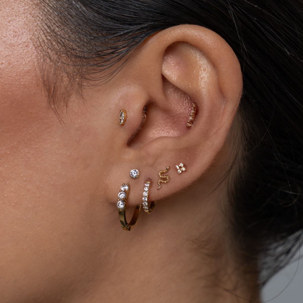 14K Solid Gold Guided Internally Threaded Top Round Clear Cubic Zirconia - SkinKandy | Body Jewellery & Piercing Online Australia