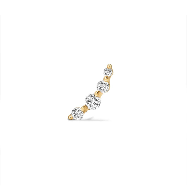 14K Solid Gold Guided Internally Threaded Top Descending Curve Clear Cubic Zirconia Piercing