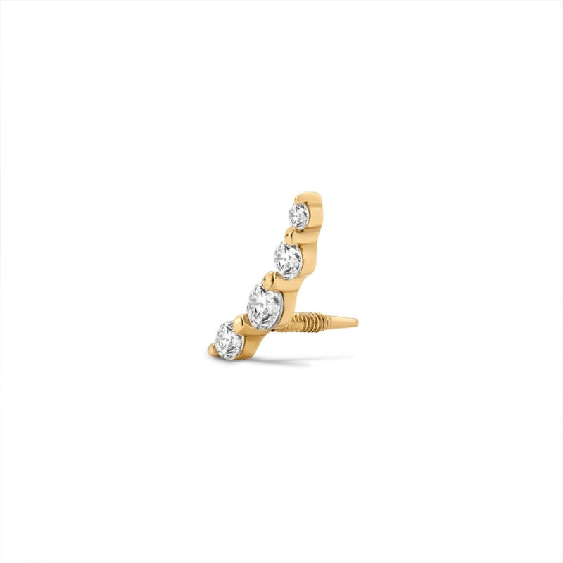 14K Solid Gold Guided Internally Threaded Top Descending Curve Clear Cubic Zirconia - SkinKandy | Body Jewellery & Piercing Online Australia