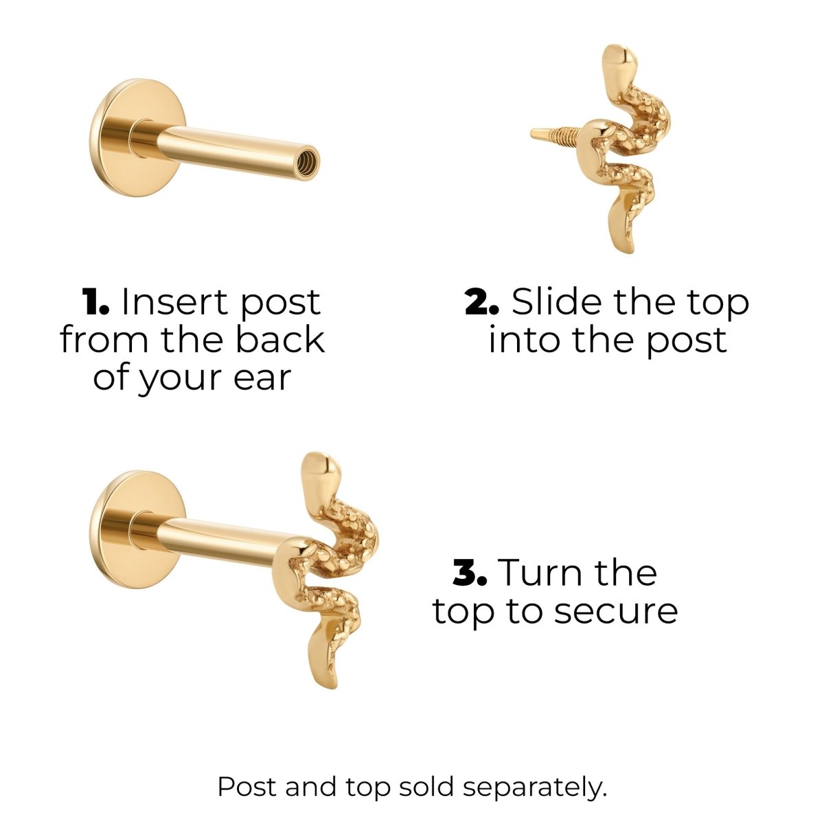 14K Solid Gold Guided Internally Threaded Top Snake - SkinKandy | Body Jewellery & Piercing Online Australia