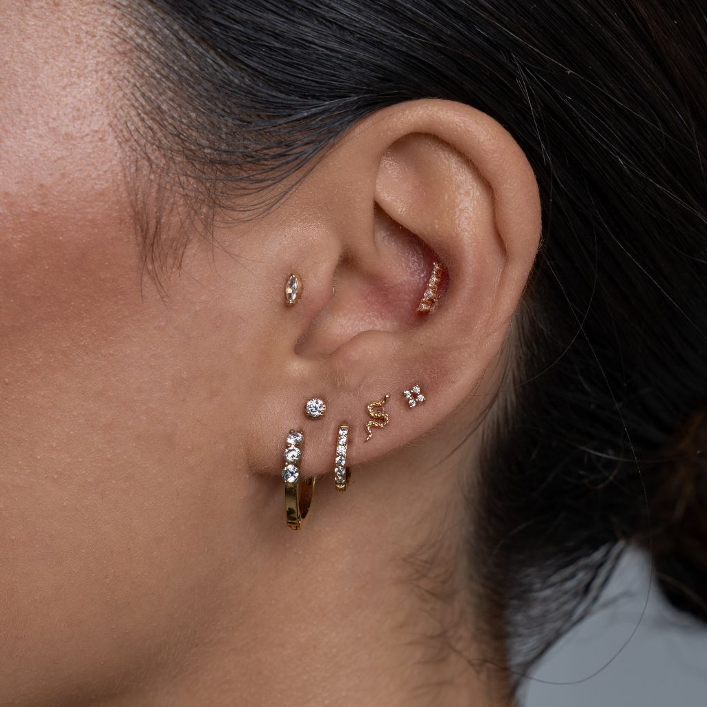 14K Solid Gold Guided Internally Threaded Top Snake - SkinKandy | Body Jewellery & Piercing Online Australia