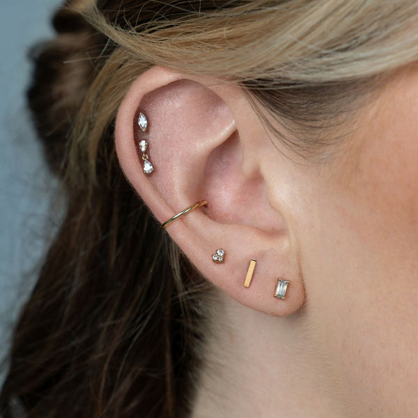 14K Solid Gold Guided Internally Threaded Top Plain Bar 6mm