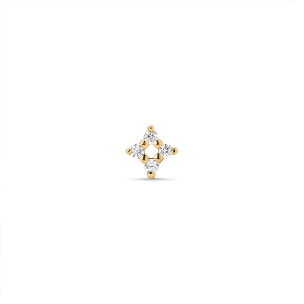 14K Solid Gold Guided Internally Threaded Top 4-Point Star Clear Cubic Zirconia Piercing