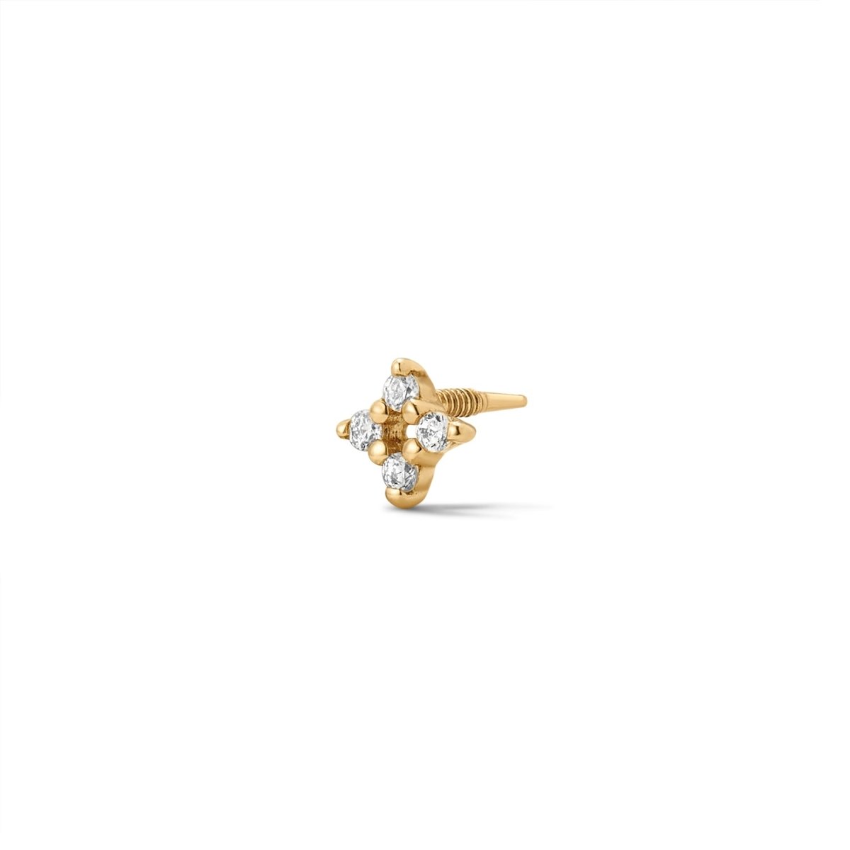 14K Solid Gold Guided Internally Threaded Top 4 - Point Star Clear Cubic Zirconia - SkinKandy | Body Jewellery & Piercing Online Australia