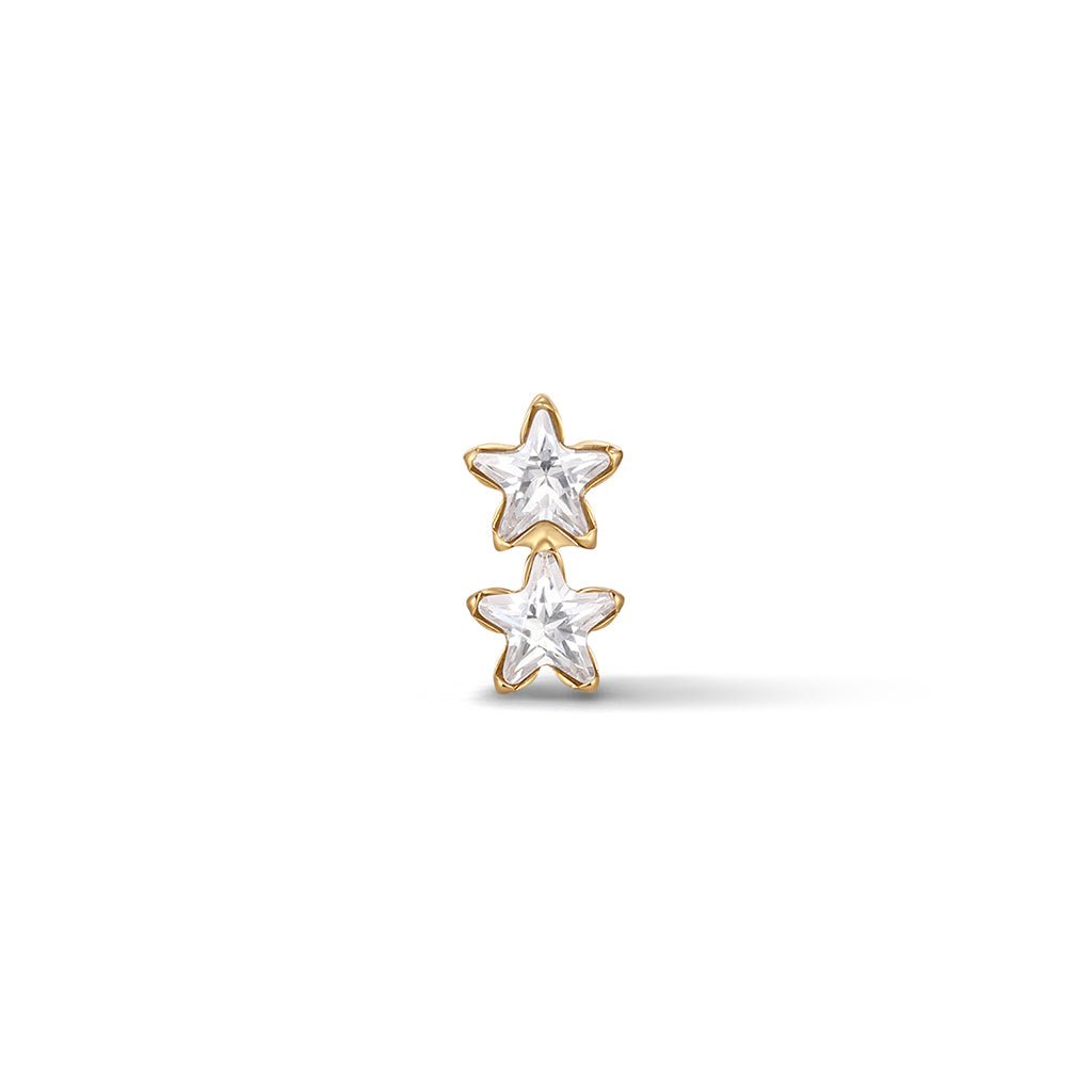 Gold cubic zirconia double star flatback piercing
