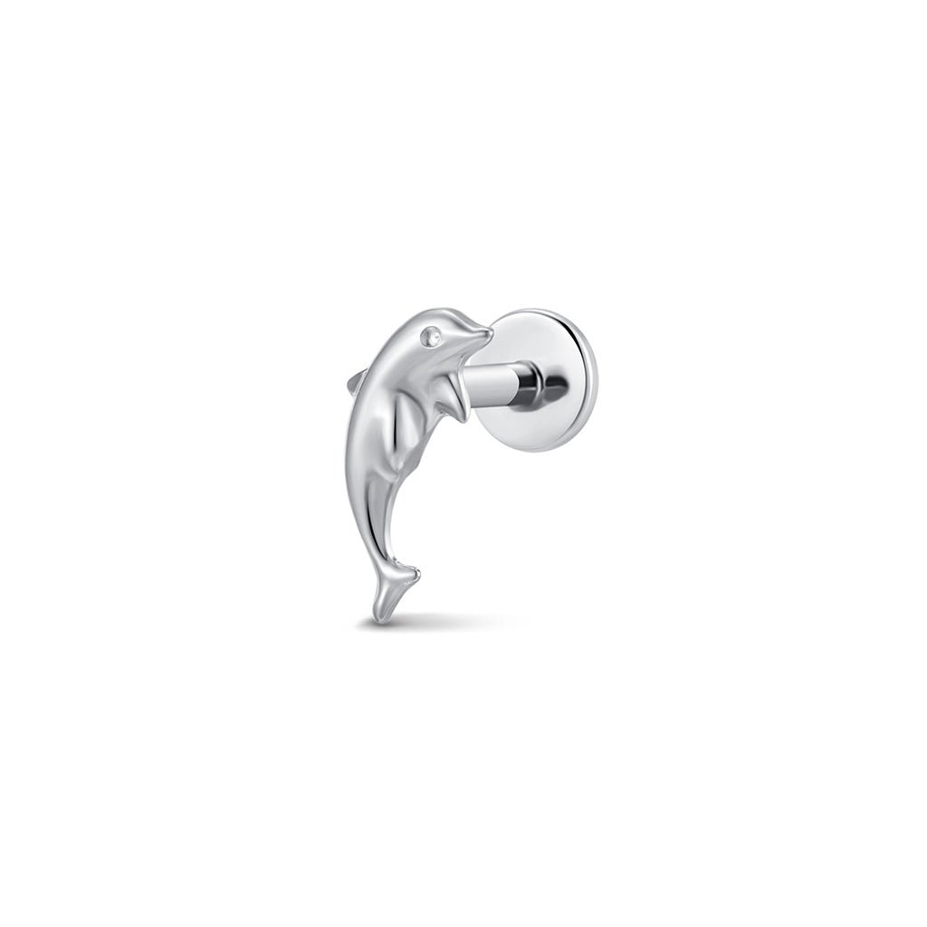 Silver-tone dolphin flatback piercing with post
