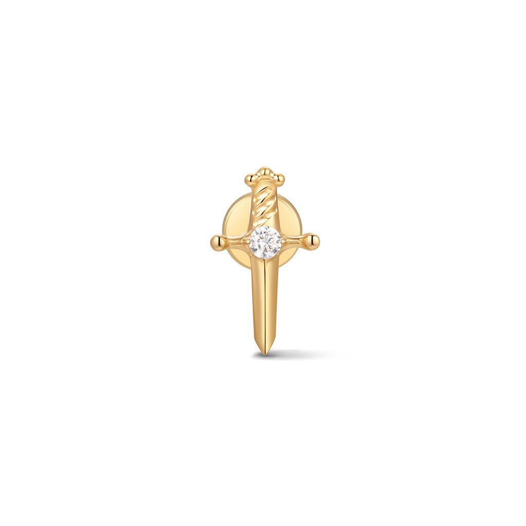 Gold-tone cross flatback piercing with cubic zirconia