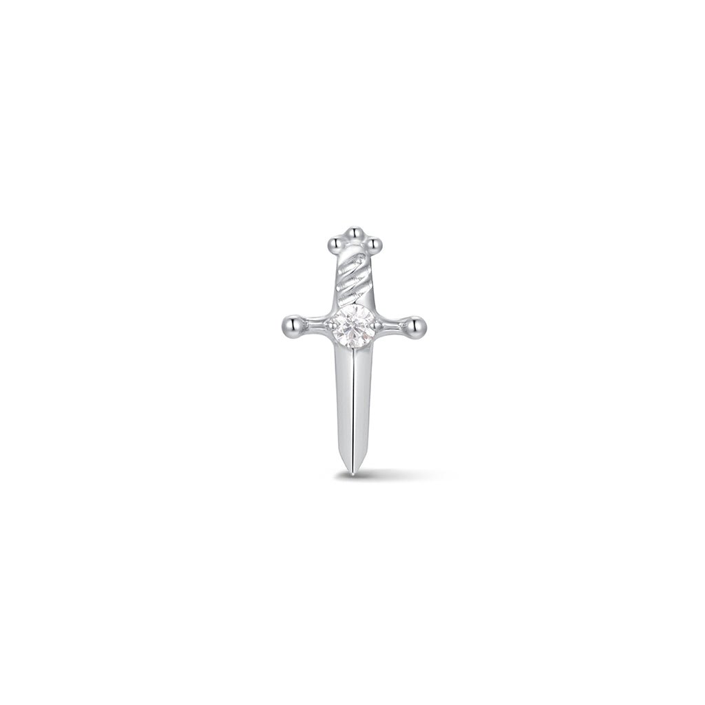 Silver-tone cross flatback piercing with cubic zirconia