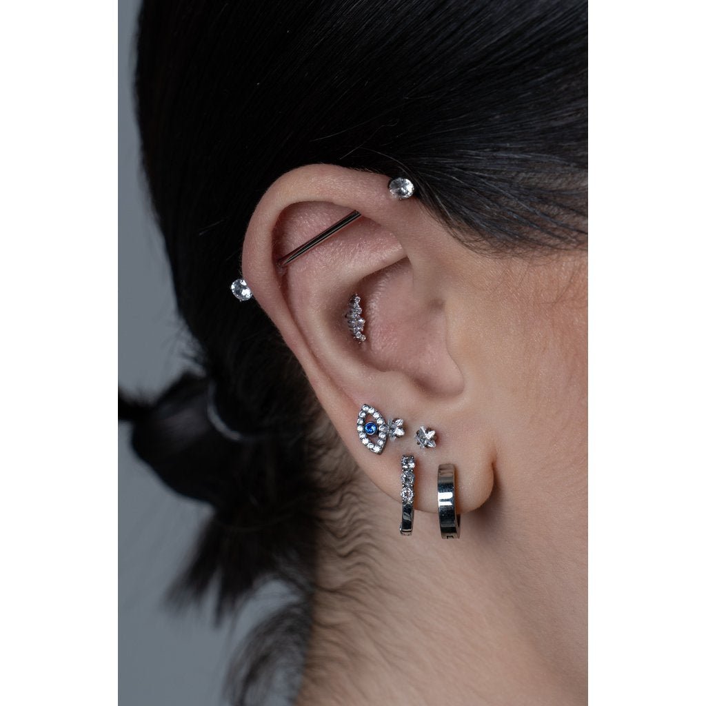 Titanium Internally Threaded Round Cubic Zirconia Industrial Barbell