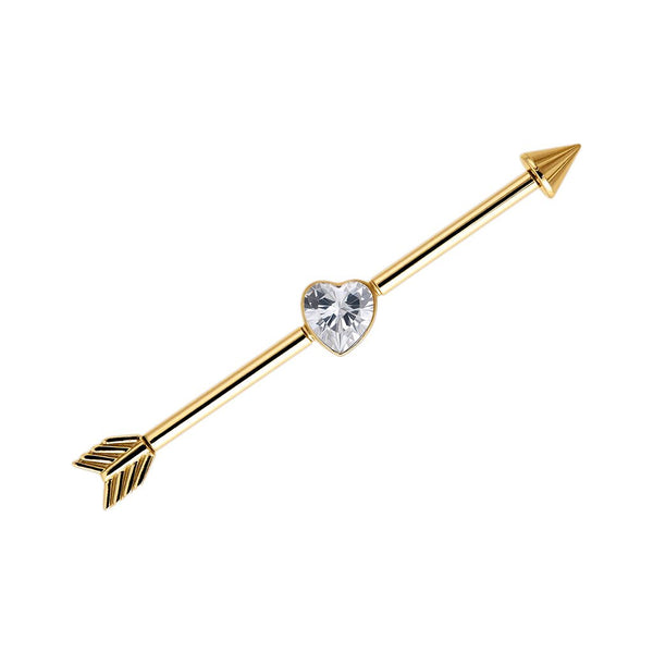 316L Stainless Steel Internally Threaded Cupid Arrow Cubic Zirconia Industrial Barbell
