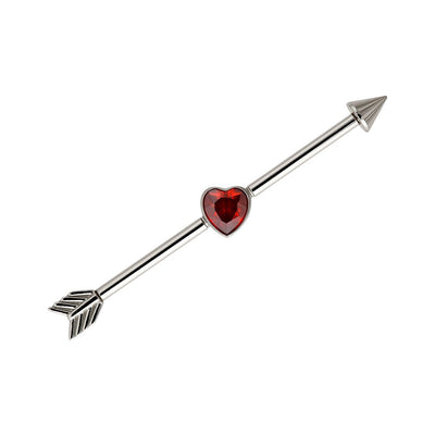 316L Stainless Steel Internally Threaded Cupid Arrow Cubic Zirconia Industrial Barbell