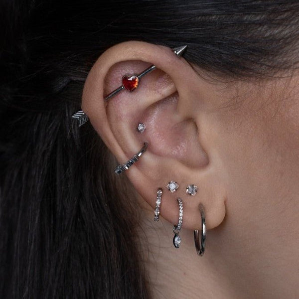 316L Stainless Steel Internally Threaded Cupid Arrow Cubic Zirconia Industrial Barbell