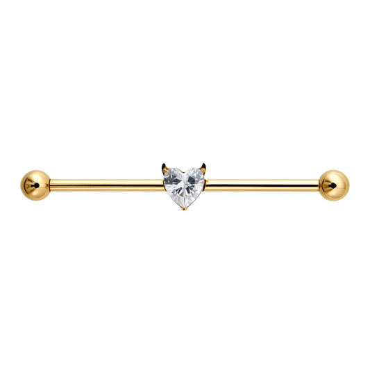 316L Stainless Steel Internally Threaded Ribald Heart Cubic Zirconia Industrial Barbell - SkinKandy | Body Jewellery & Piercing Online Australia