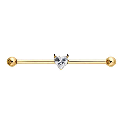 316L Stainless Steel Internally Threaded Ribald Heart Cubic Zirconia Industrial Barbell