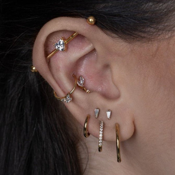 316L Stainless Steel Internally Threaded Ribald Heart Cubic Zirconia Industrial Barbell