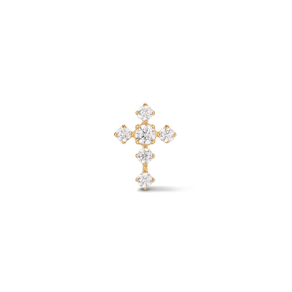 Gold-tone cubic zirconia cross flatback piercing