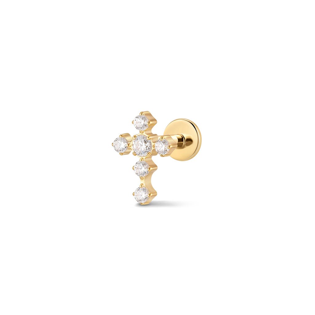 316L Stainless Steel Antique Cross Flatback with Cubic Zirconia - SkinKandy | Body Jewellery & Piercing Online Australia