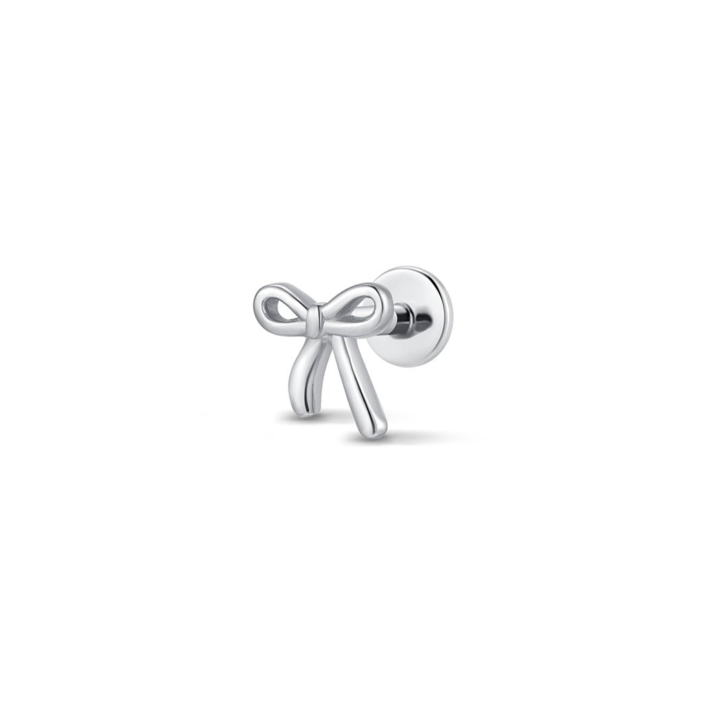 Silver-tone bow flatback piercing with post