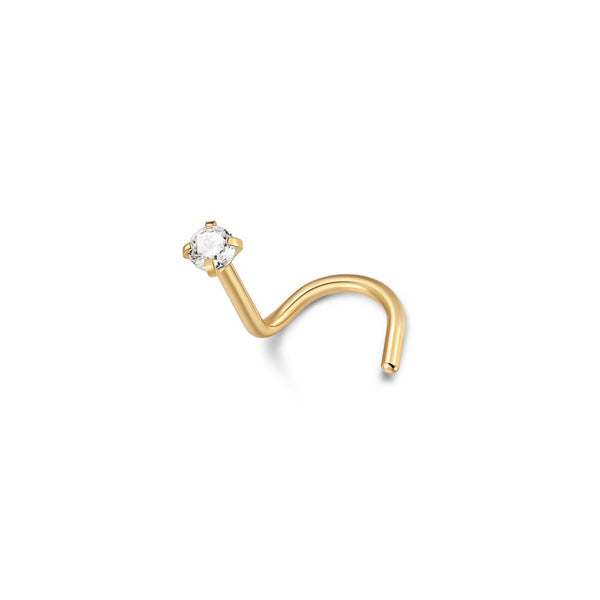 Titanium Nose Twist Stud 2mm Claw Set with Cubic Zirconia