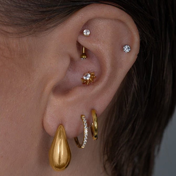 Titanium Cone Bezel Set Cubic Zirconia Internally Threaded Curved Barbell