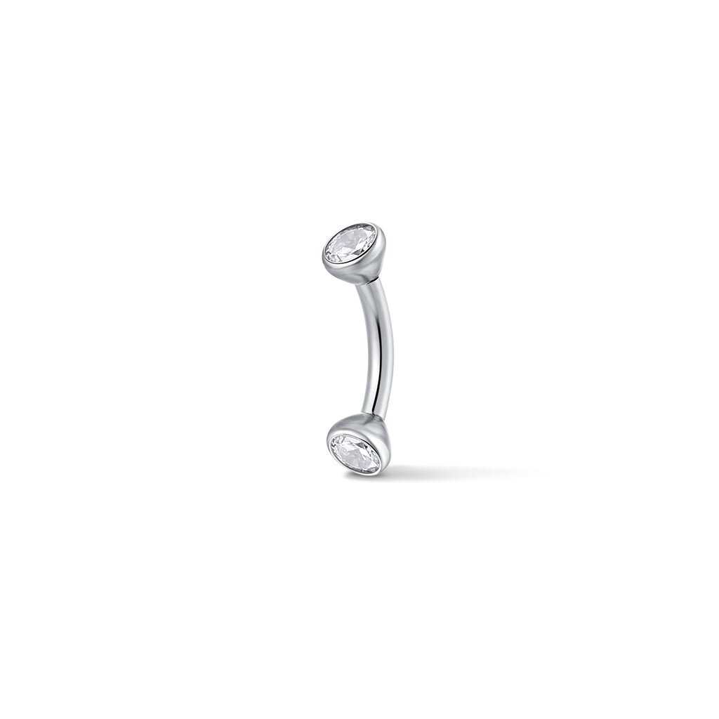 Silver-tone bezel-set cubic zirconia curved barbell piercing