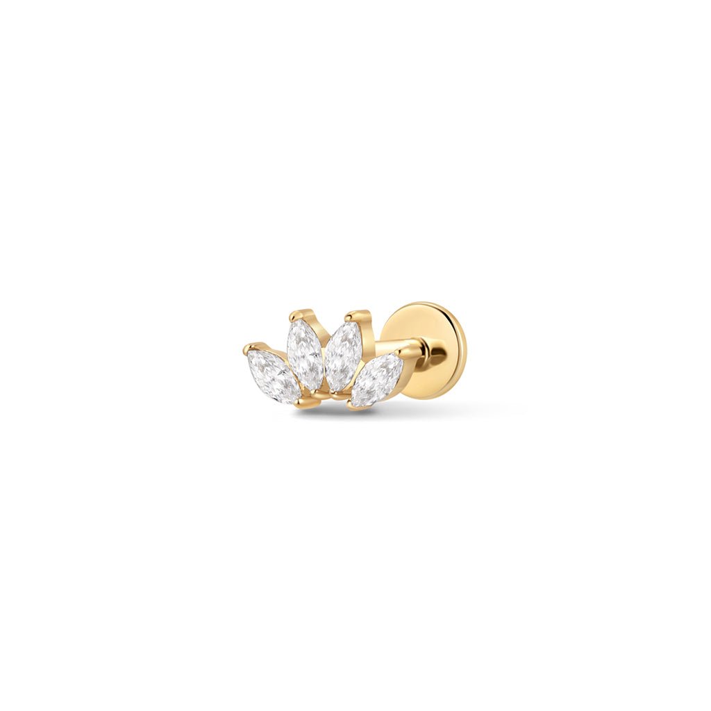 Gold-tone marquise cubic zirconia flatback piercing side view