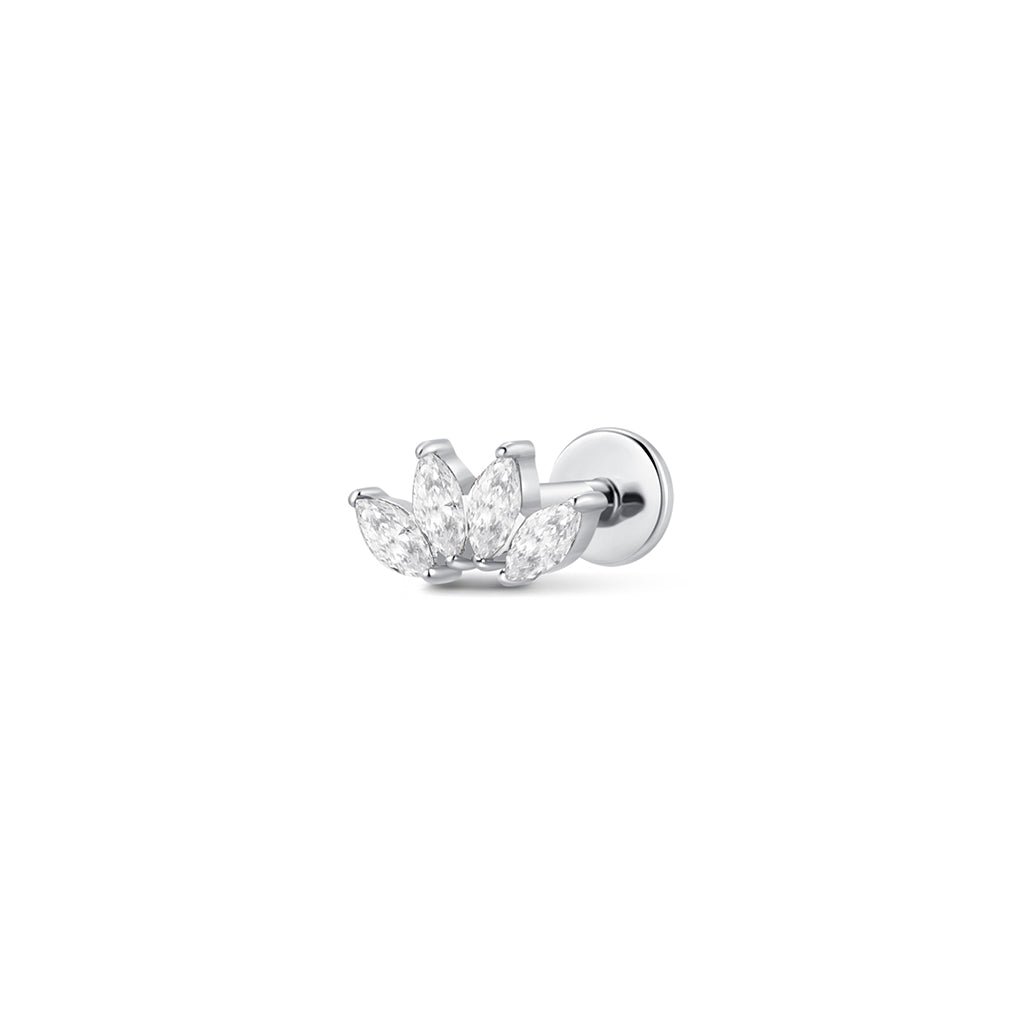 Silver-tone marquise cubic zirconia flatback piercing side view
