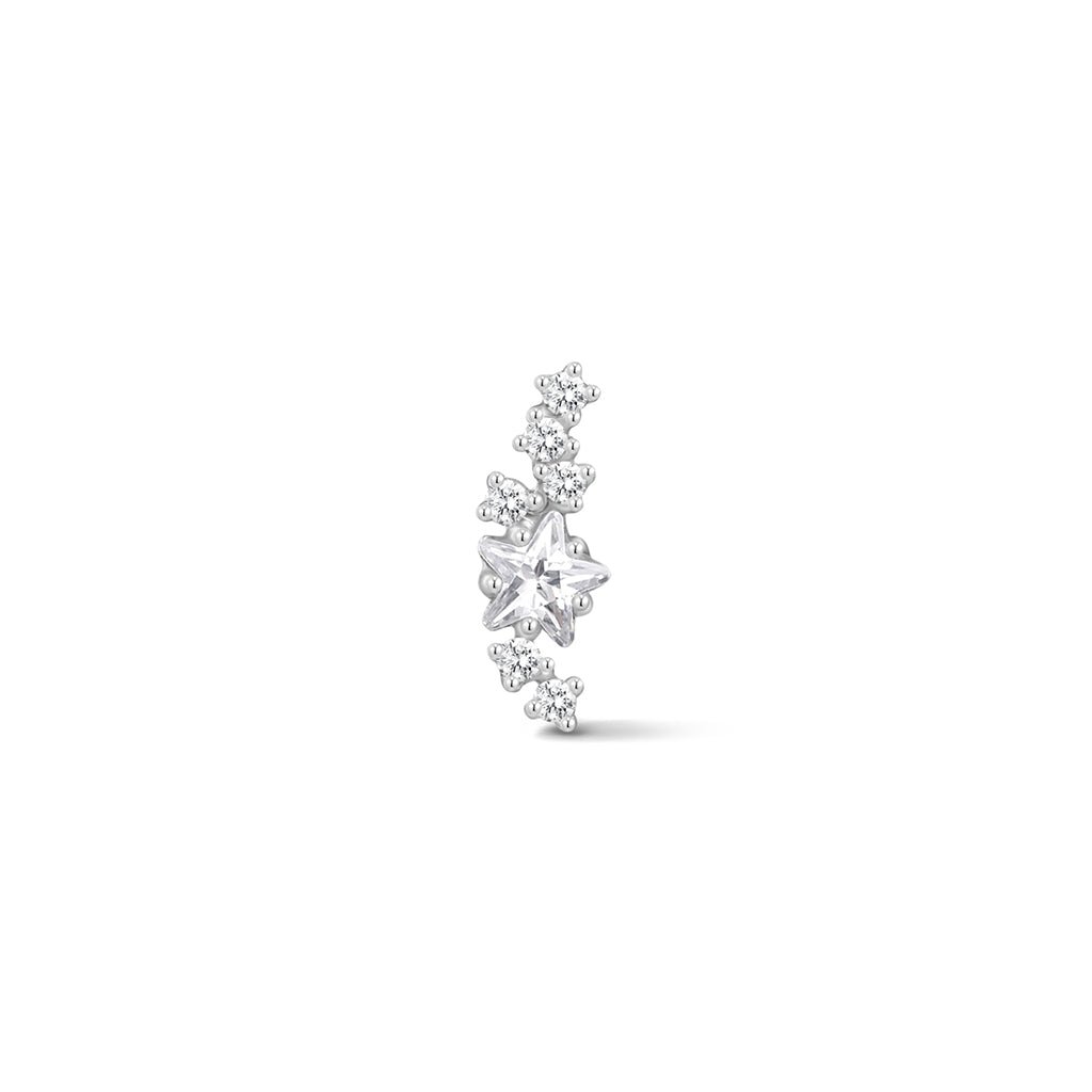 Silver-tone starlight curved bar flatback piercing with clear cubic zirconia