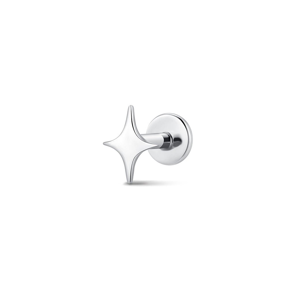 Silver-tone star flatback piercing with flat disc back