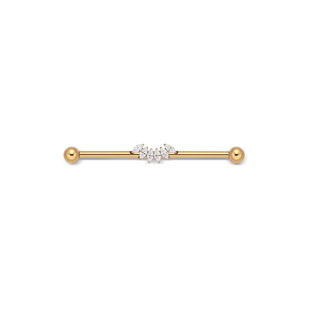 Image for Titanium Internally Threaded 6 Marquis Fan Cubic Zirconia Industrial Barbell