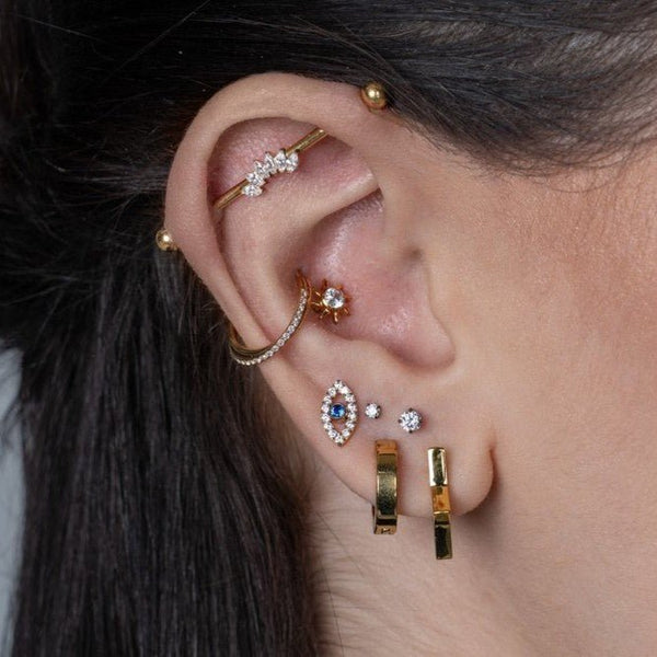 Titanium Internally Threaded 6 Marquis Fan Cubic Zirconia Industrial Barbell
