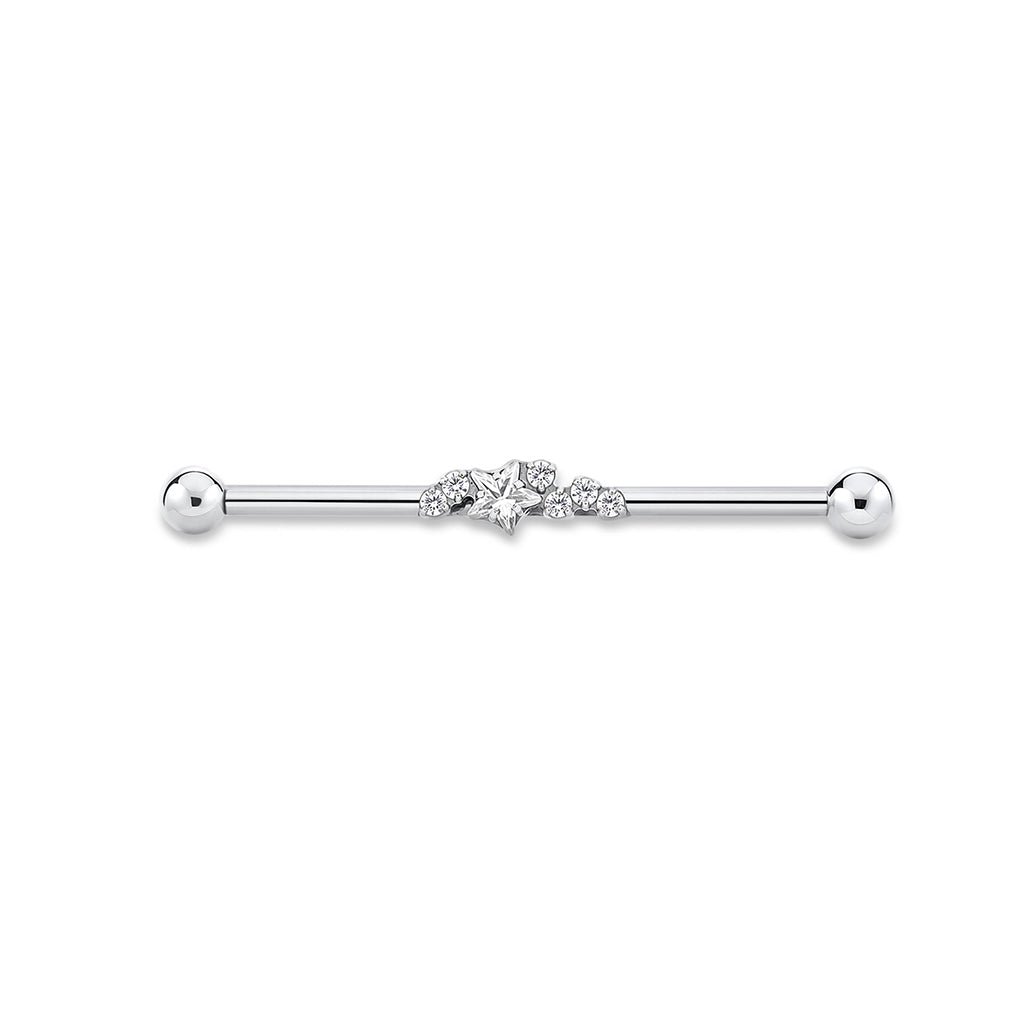 316L Stainless Steel Internally Threaded Starlight Cubic Zirconia Industrial Barbell - SkinKandy | Body Jewellery & Piercing Online Australia