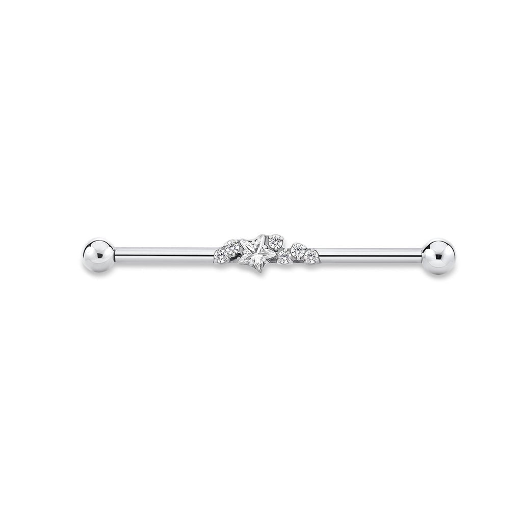 316L Stainless Steel Internally Threaded Starlight Cubic Zirconia Industrial Barbell - SkinKandy | Body Jewellery & Piercing Online Australia