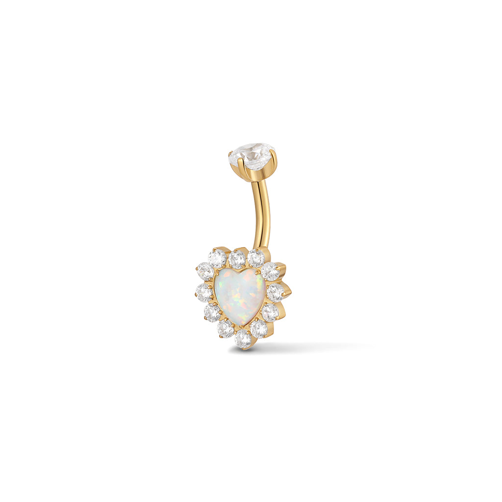 Image for 316L Stainless Steel Internally Threaded Halo Opal Heart Navel Bar