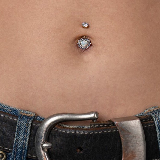 316L Stainless Steel Internally Threaded Halo Opal Heart Navel Bar - SkinKandy | Body Jewellery & Piercing Online Australia