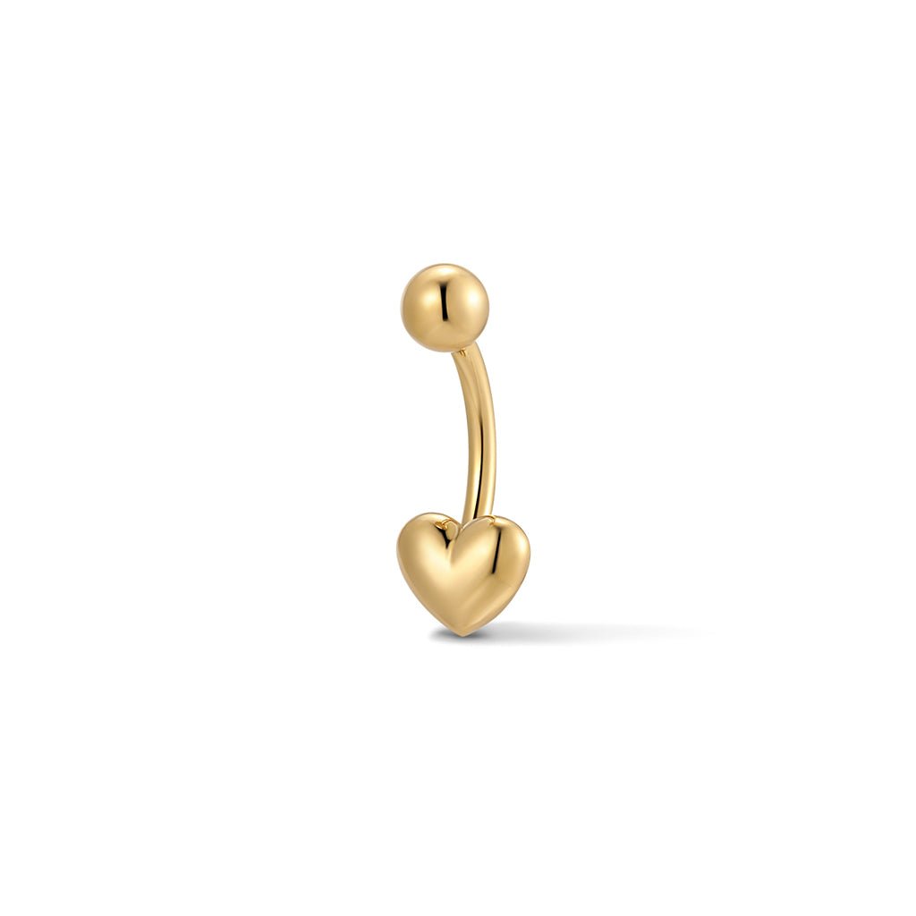 Gold-tone navel bar with polished heart design
