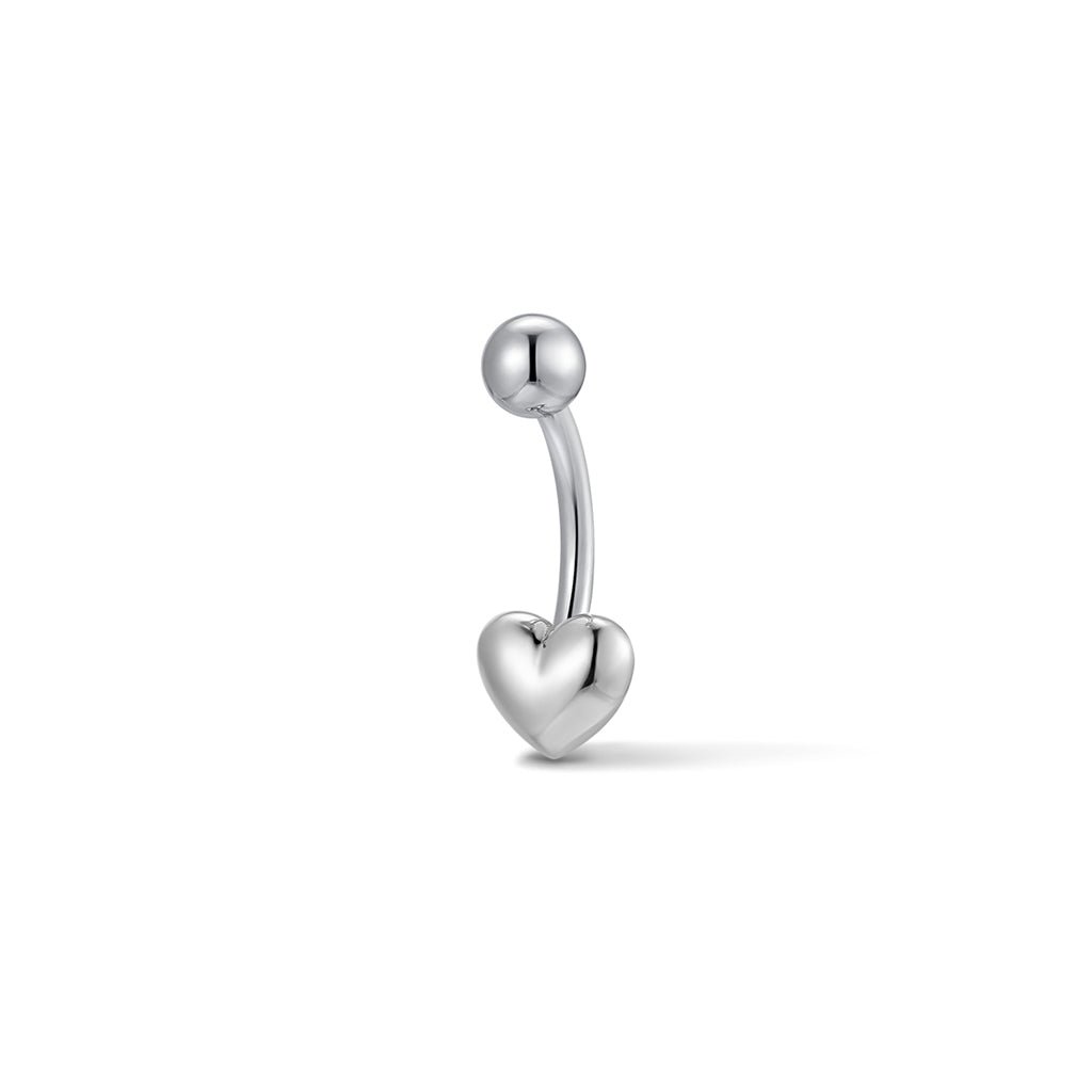 Silver-tone navel bar with polished heart design
