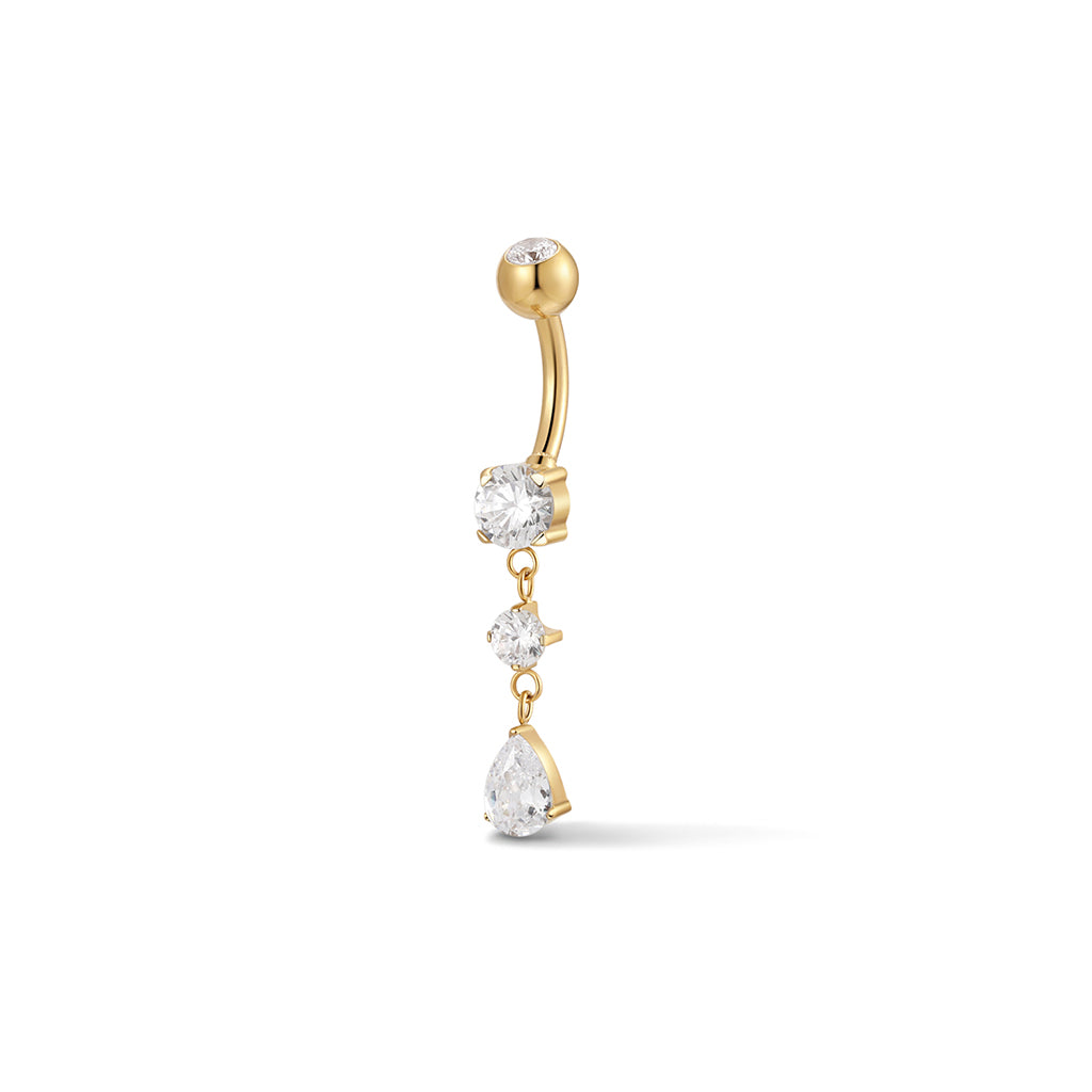 Image for 316L Stainless Steel Internally Threaded Round and Teardrop Dangle Cubic Zirconia Navel Bar