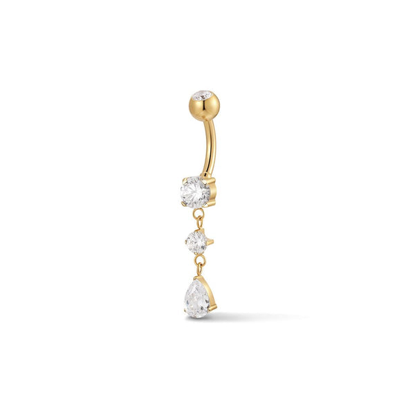 316L Stainless Steel Internally Threaded Round and Teardrop Dangle Cubic Zirconia Navel Bar