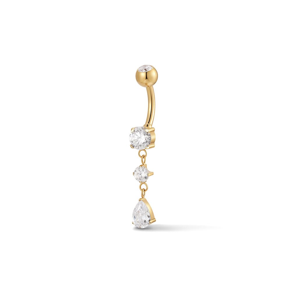 316L Stainless Steel Internally Threaded Round and Teardrop Dangle Cubic Zirconia Navel Bar