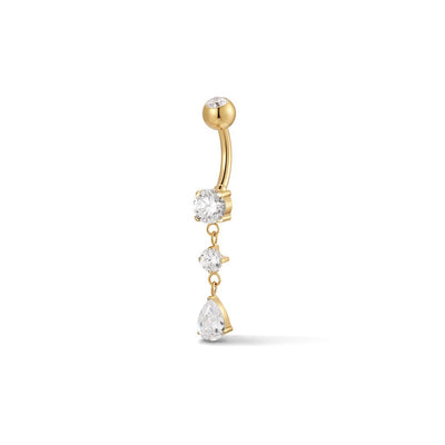 316L Stainless Steel Internally Threaded Round and Teardrop Dangle Cubic Zirconia Navel Bar