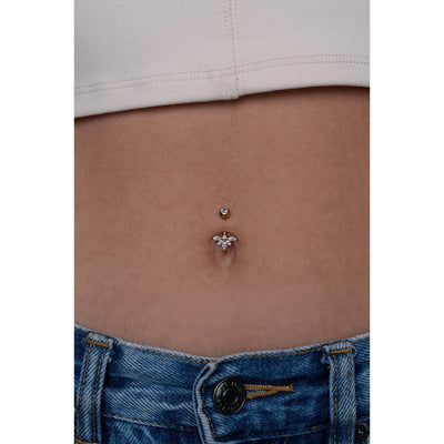316L Stainless Steel Internally Threaded Ruff Fan Cubic Zirconia Navel Bar
