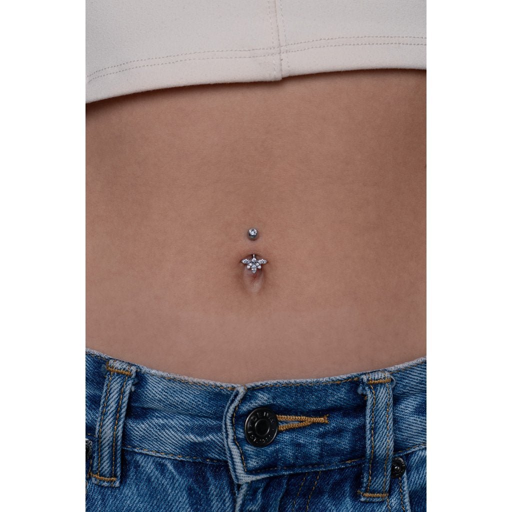 316L Stainless Steel Internally Threaded Ruff Fan Cubic Zirconia Navel Bar - SkinKandy | Body Jewellery & Piercing Online Australia
