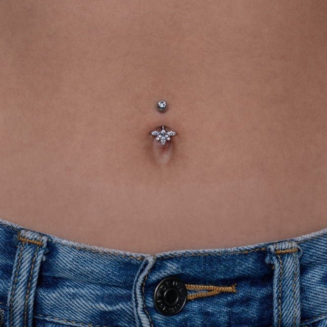 316L Stainless Steel Internally Threaded Ruff Fan Cubic Zirconia Navel Bar - SkinKandy | Body Jewellery & Piercing Online Australia