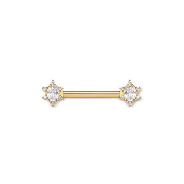316L Stainless Steel Halo Oval Nipple Bar with Cubic Zirconia