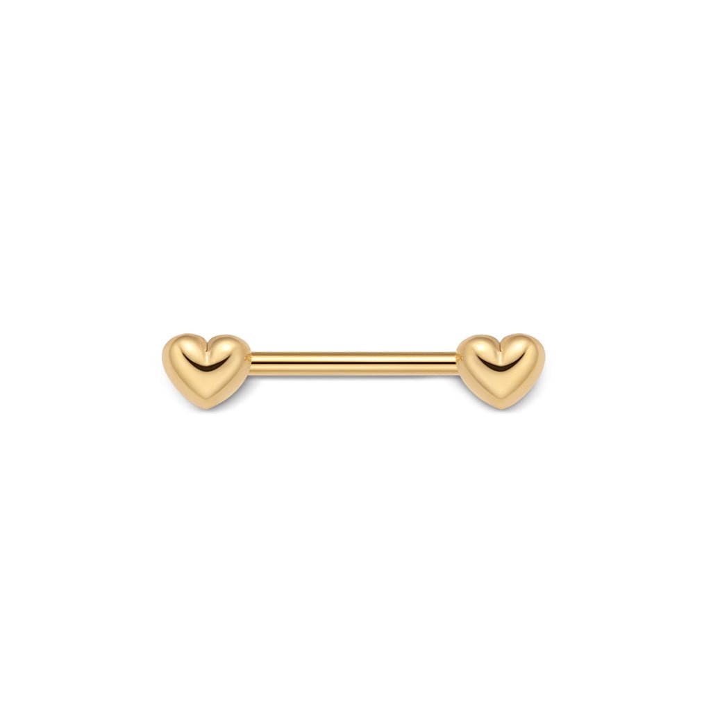 Gold-tone nipple bar with polished heart ends