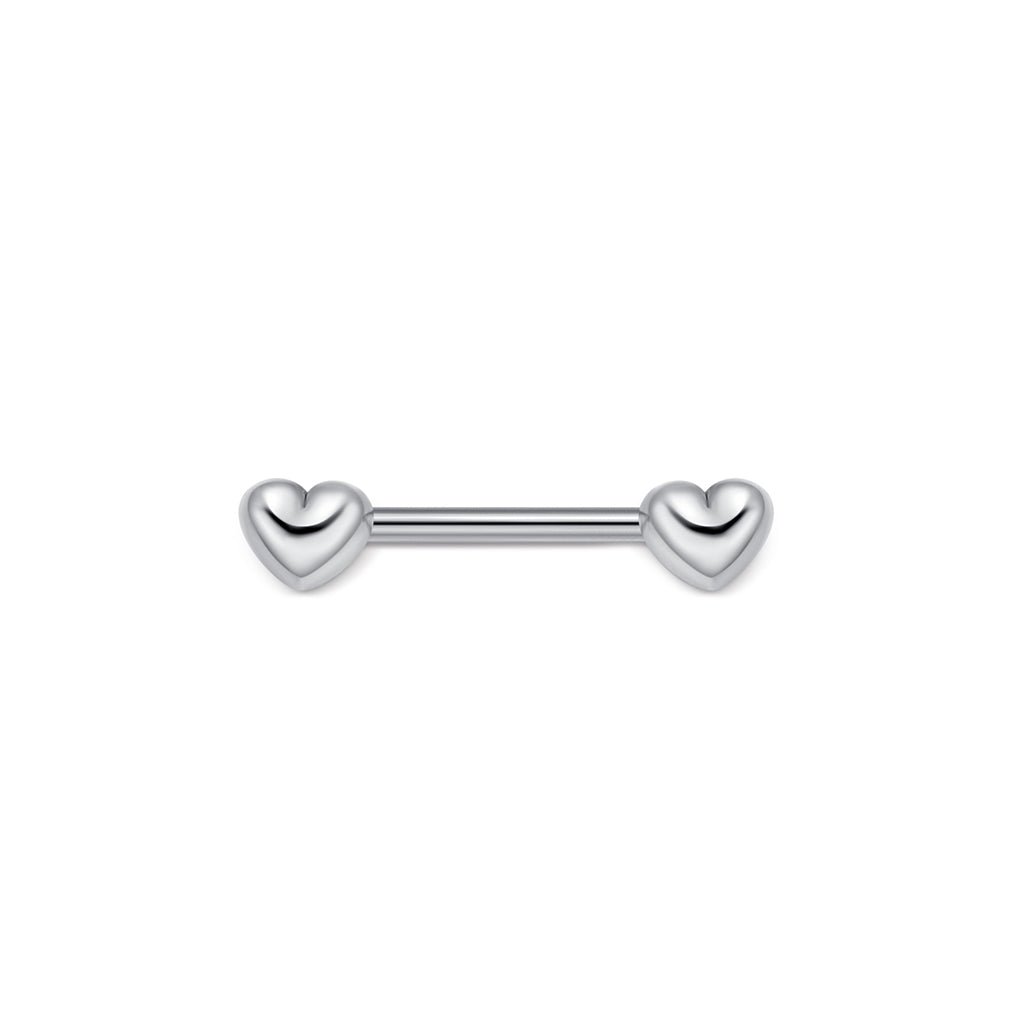 Silver-tone nipple bar with polished heart ends